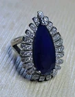 Vintage 925 Sterling Silver Ring Pear Cut Blue Teardrop Stone White Accents Sz 7