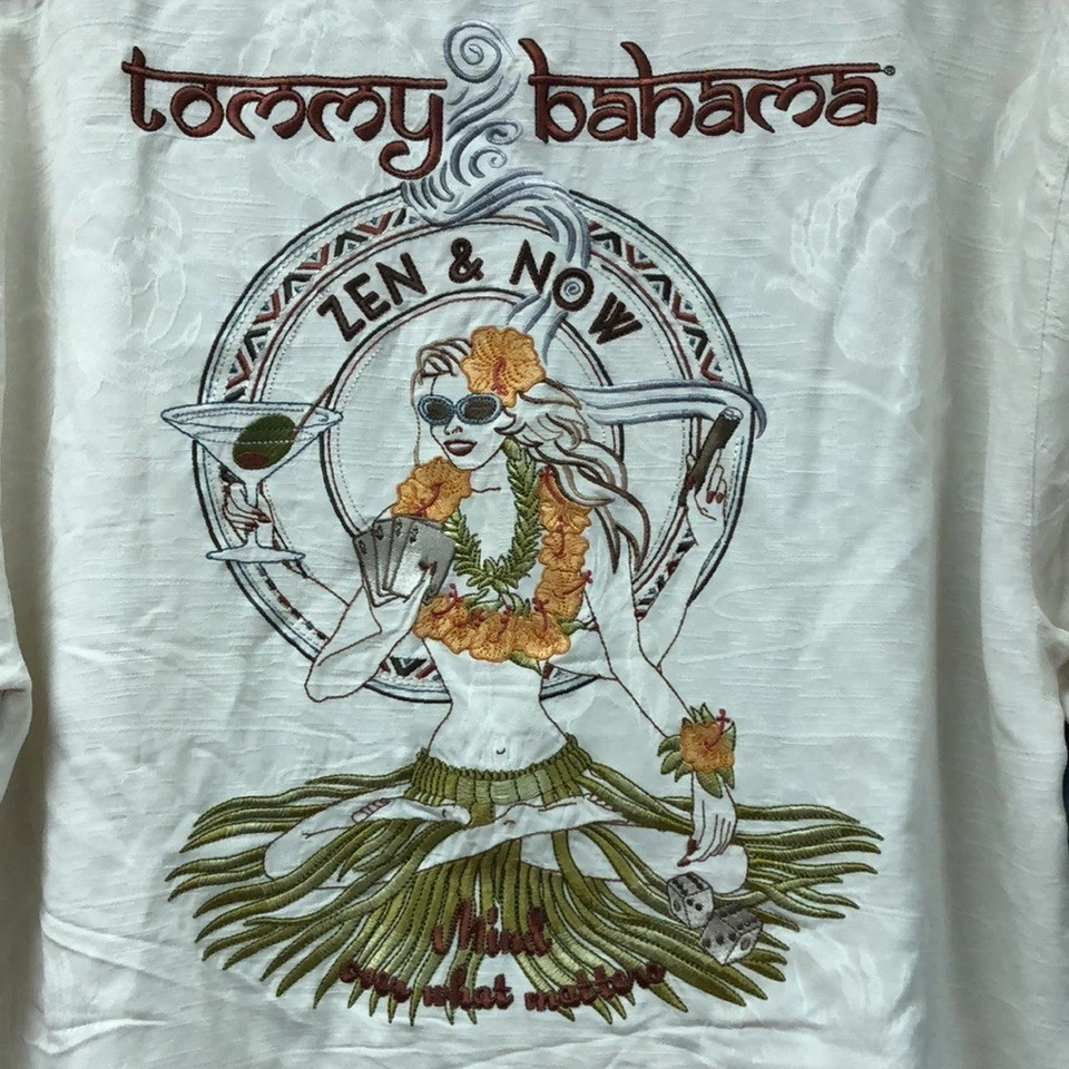 TOMMY BAHAMA MENS 'ZEN & NOW' HAWAIIAN OFF WHITE SILK ALOHA CAMP SHIRT S - Image 2 of 4