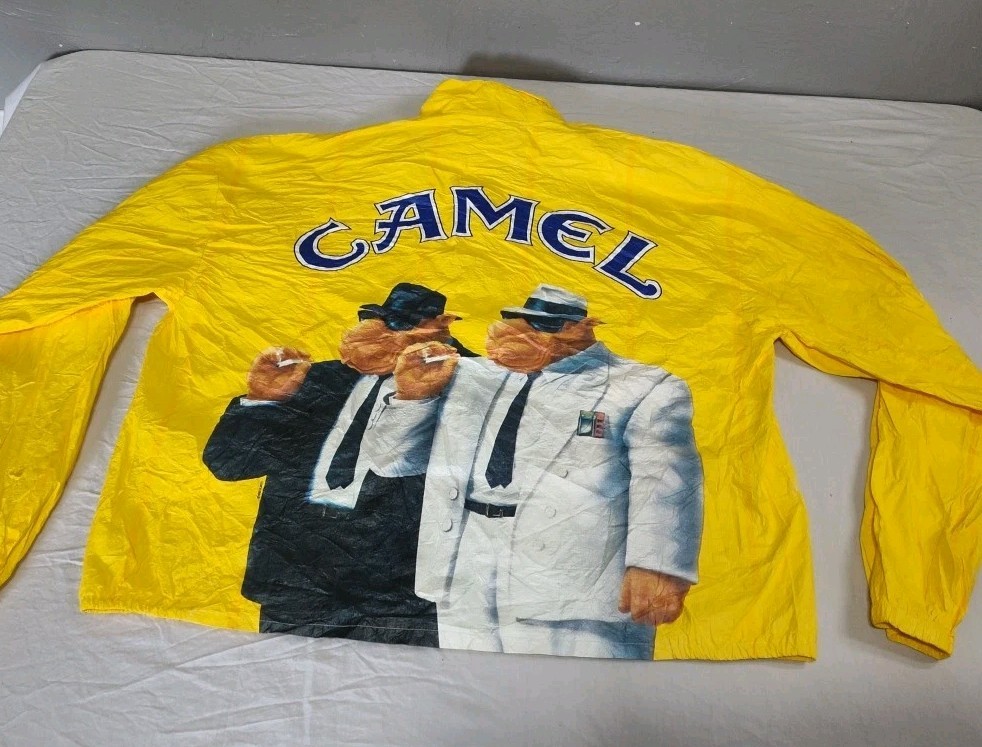 Vintage 90's Joe Camel Cigarettes Promo Yellow Tyvek Windbreaker