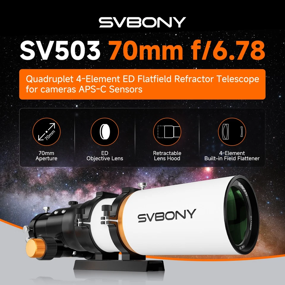 SVBONY SV503 70 Refractor f/6.78 ED Telescope Built-in Flatfield + Dovetail Slot - Image 2 of 4