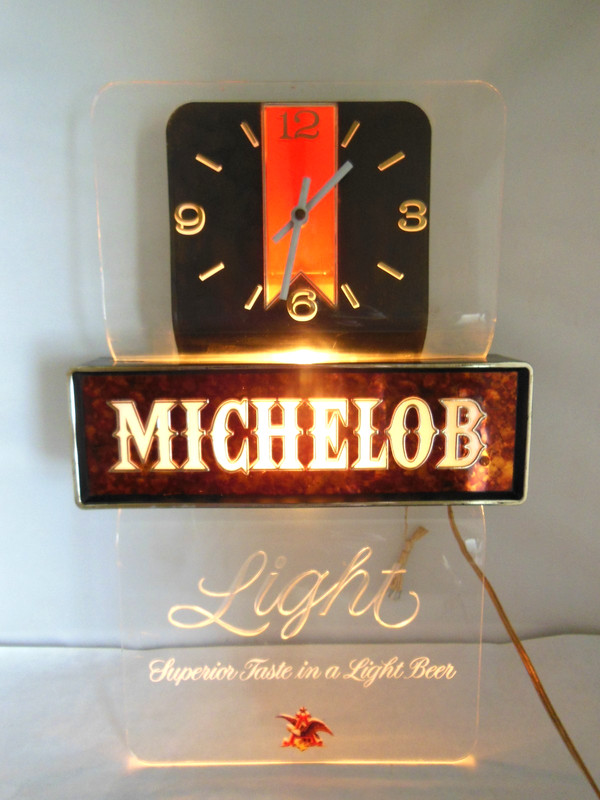 Vintage Michelob Light Beer Light Up Sign and Clock 1970’s Works! 18” X12”