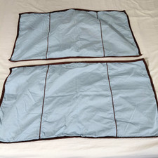 Nautica Home King Pillow Shams Set 2 Blue Brown Trim Cotton Reversible Button