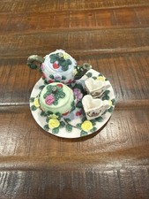 BEAUTIFUL Miniature Flower And Heart Tea Set 7 Peace Set with heart shaped cups