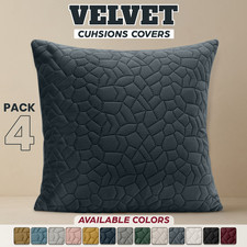 4 x Embossed Velvet Cushion Cover 18x18 inch Luxury Quilted Cushions Sofa Throws