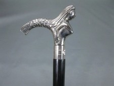 MERMAID Designer Silver Handle Antique Style Victorian Cane Wooden Walking Stick