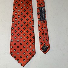 Vintage Burberry Made in England 100 Silk Tie Orange Geometric Check 3.75x58