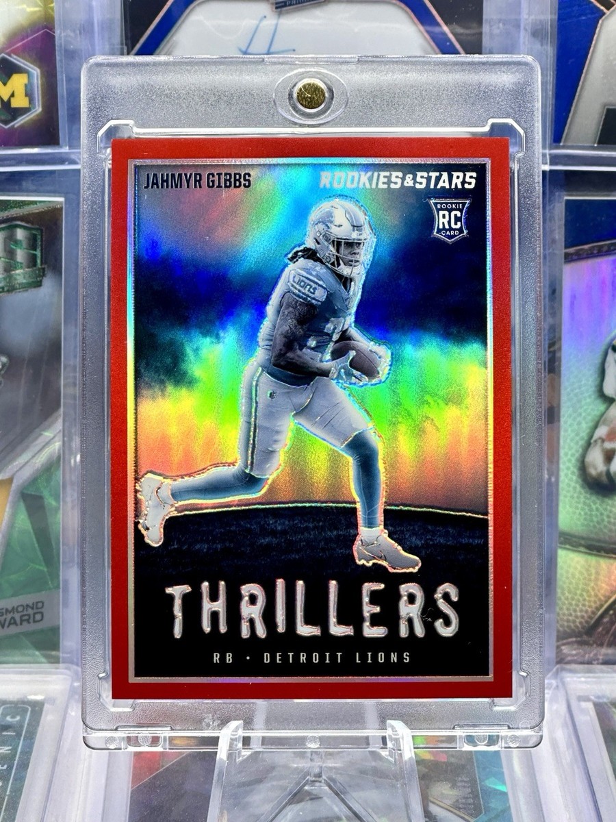2023 THRILLERS Rookie RC Numbered /99 Red Prizm SP Jahmyr Gibbs
