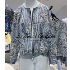 ZARA WOMAN SS25 BLUE/ WHITE TEXTURED BOMBER JACKET ALL SIZES 7971/946/044