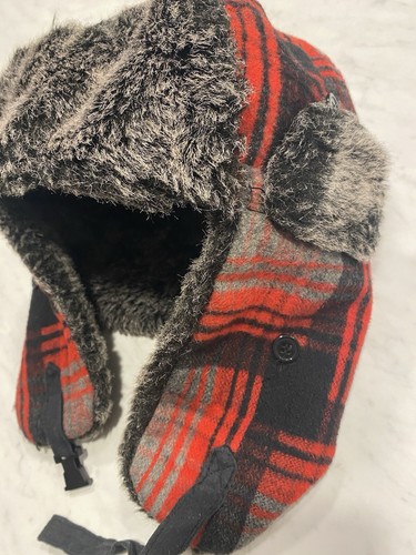 Chaos Albaca Trapper Hat ~ Grey, Red And Black Checkered Flannel