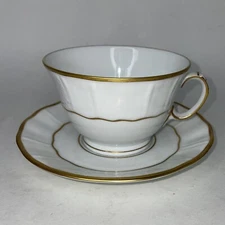 Bernardaud Limoges Malmaison France Footed Cup and Saucer Gold Trim