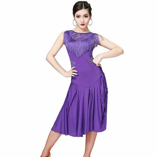 Ladies Latin Dance Dress Salsa Tango Ballroom Swing Lace Tassel Rumba Practice - Picture 9 of 11