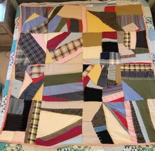 Vintage Crazy Quilt Hand Made Heavy 67" x 72" Retro Unique Stitching Read Descri