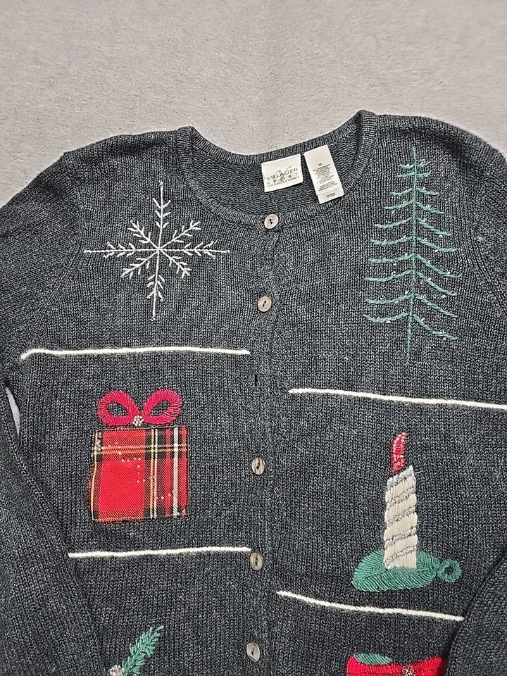 Cárdigan deportivo Villager para mujer gris medio bordado con cuentas de Navidad Foto 3 de 4