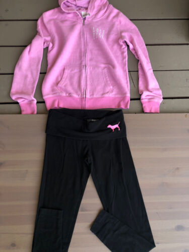 Sweat à capuche femme Victoria Secret 2 pièces rose taille S yoga noir capris taille S - Photo 1/12