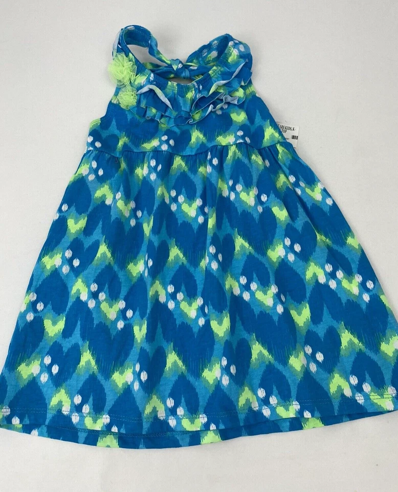 Top halter de piel dura para niñas jóvenes, talla mediana 5/6, corazones azules/verde neón Foto 3 de 4