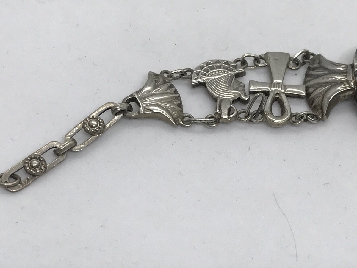 Bracelet Ancien En Argent Massif Style Scarabée Avec Insecte Véritable Et Perle Turquoise - Art Nouveau - Occasion