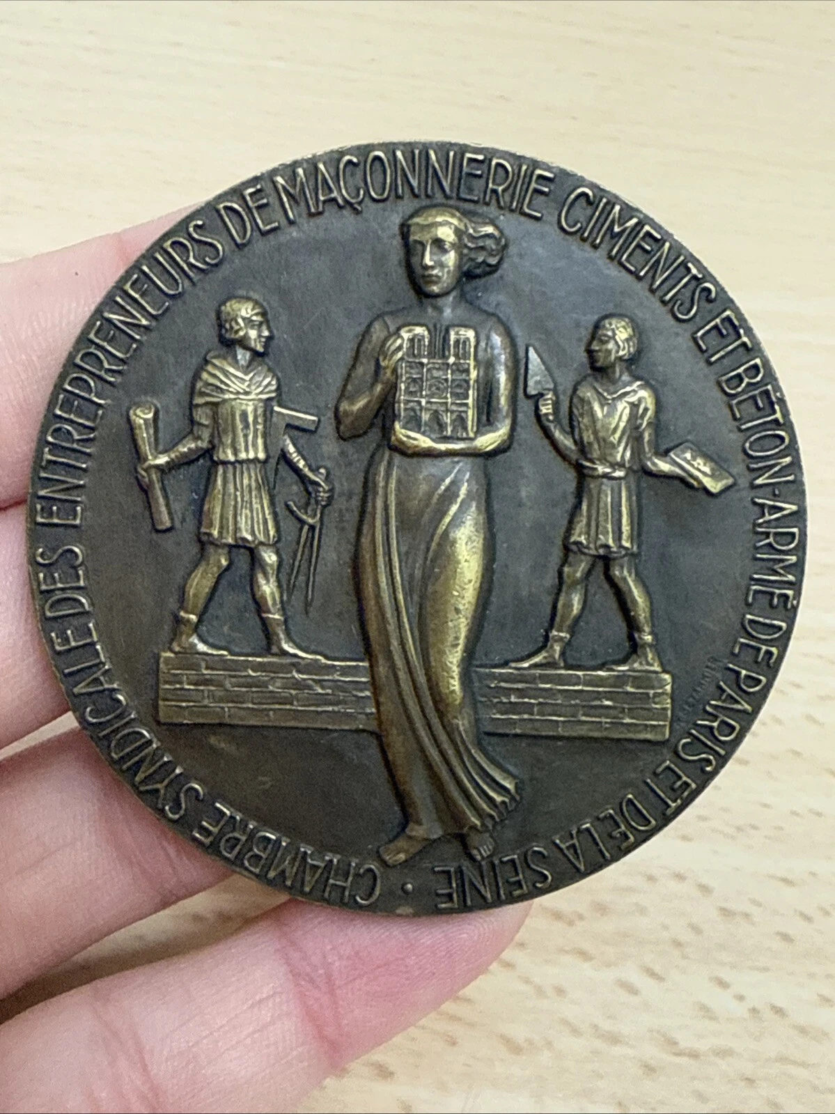 Médaille chambre, syndicale des entrepreneurs de maçonnerie En Bronze