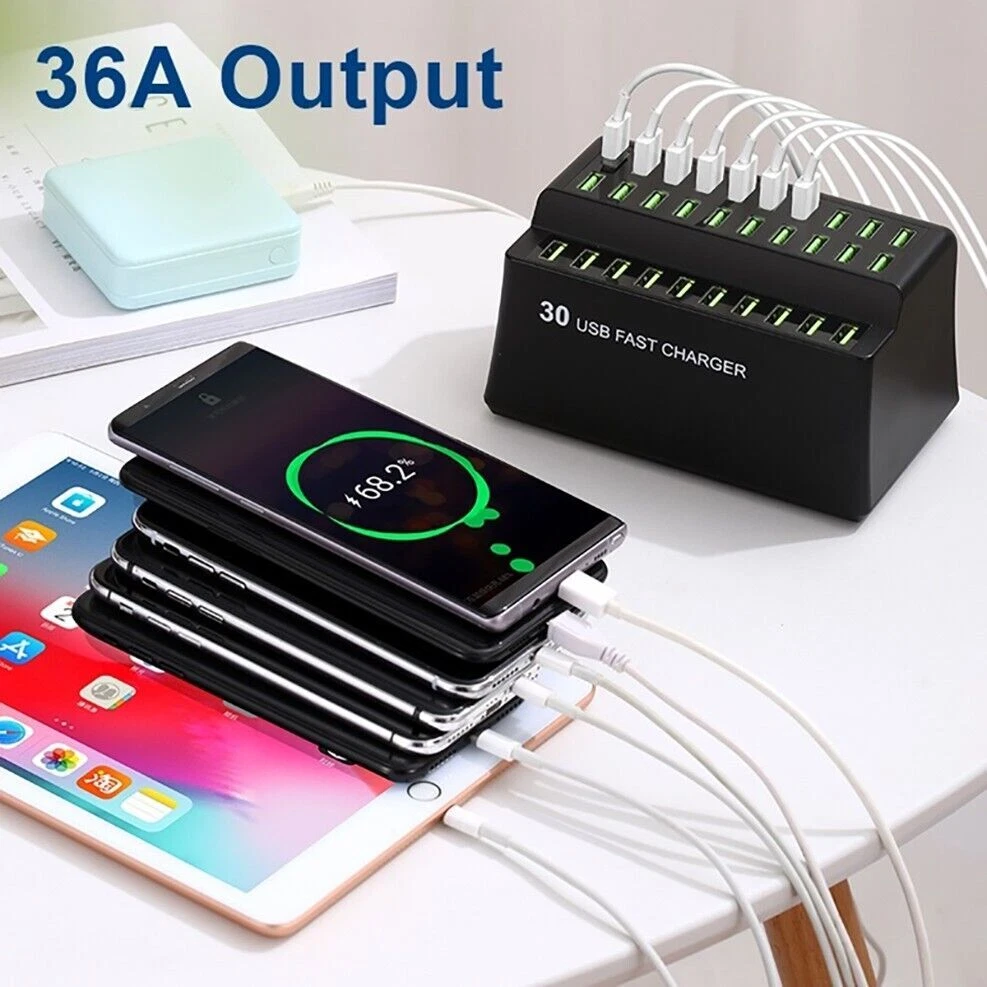 180W 30-Port Multi USB Hub Charger Adapter Phone Fast Wall Charging Dock Station