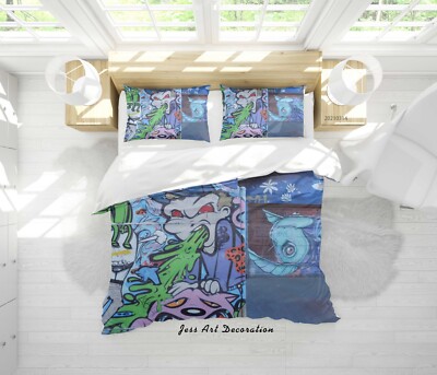 3D Monster Graffiti Quilt Cover Set Bedding Sets Pillowcases Queen