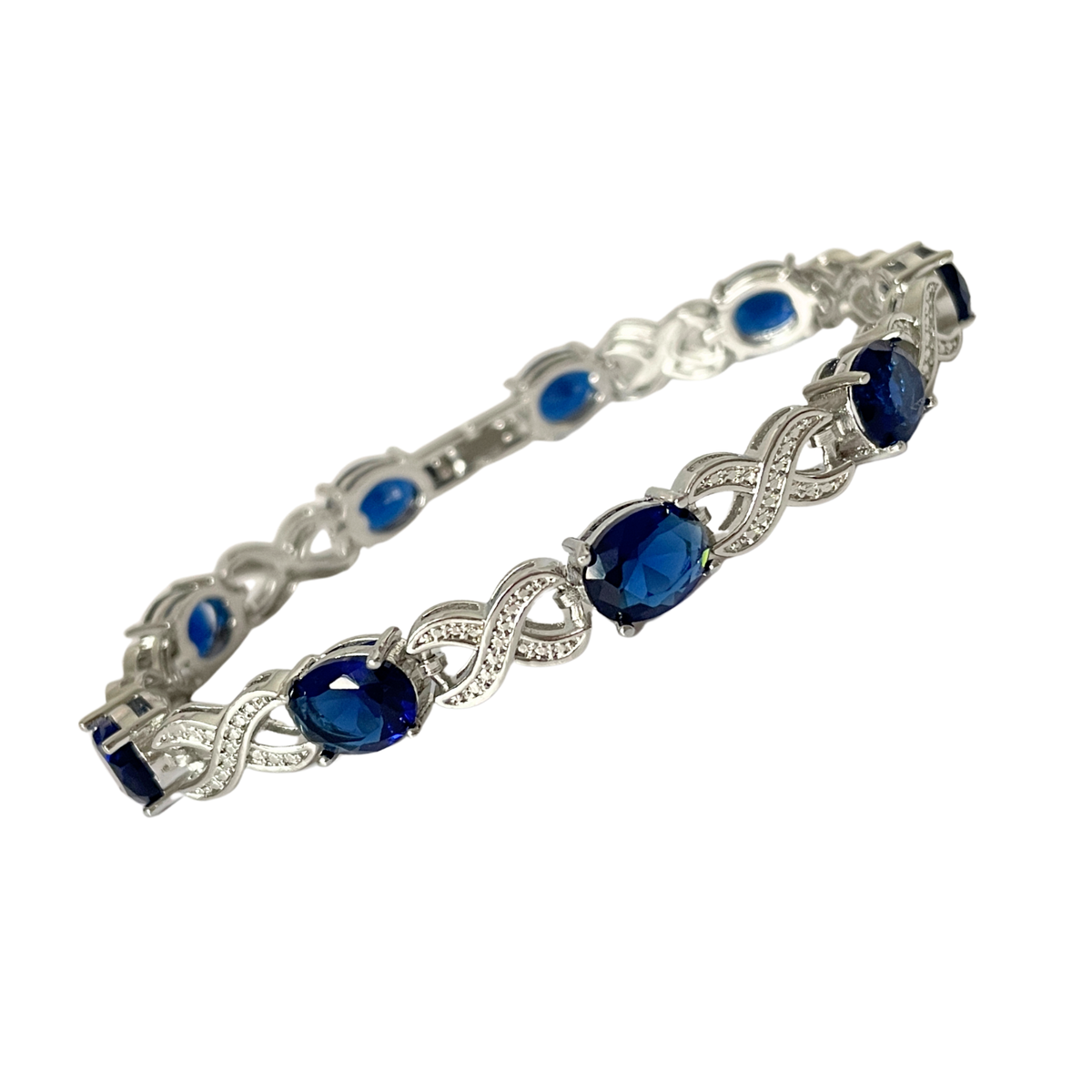 White gold finish blue sapphire and created diamond bracelet Hugs