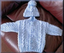 VR69. Aran Baby Cardigan and Hat Pattern.