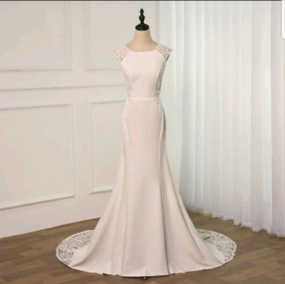 UK schlicht weiß/elfenbein Meerjungfrau Spitze Illusion Rücken Strand Brautkleid Größe 6-16