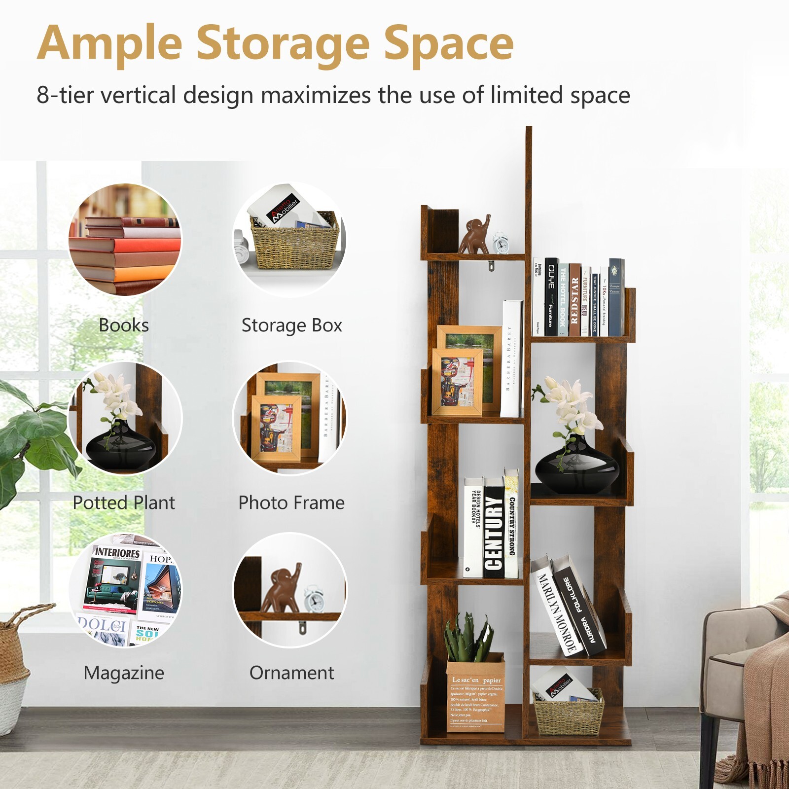 8Tier Bookcase Bookshelf SpaceSaving Storage Display Shelf Home