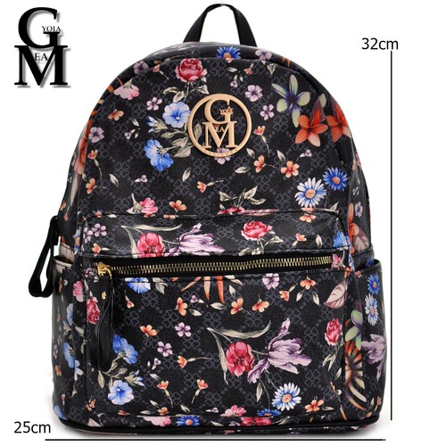 GM Zaino nero fiorato fantasia fiori novità moda donna zainetto viaggio  pelle | eBay