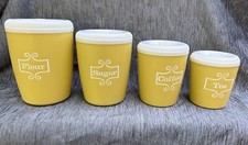 Vtg MCM Nesting Kitchen Canister set of 4 Flour Sugar Coffee Tea Harvest Gold