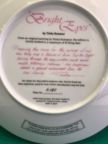 Trisha Romance LIMITED EDITION PLATE 8.25” 1998 “BRIGHT EYES” COA & Box-Pristine - Picture 13 of 21