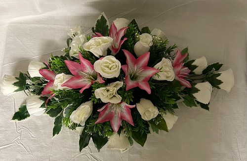 top table Arrangement ivory roses pink Lily’s gyp Artificial Wedding Flowers - Picture 3 of 13