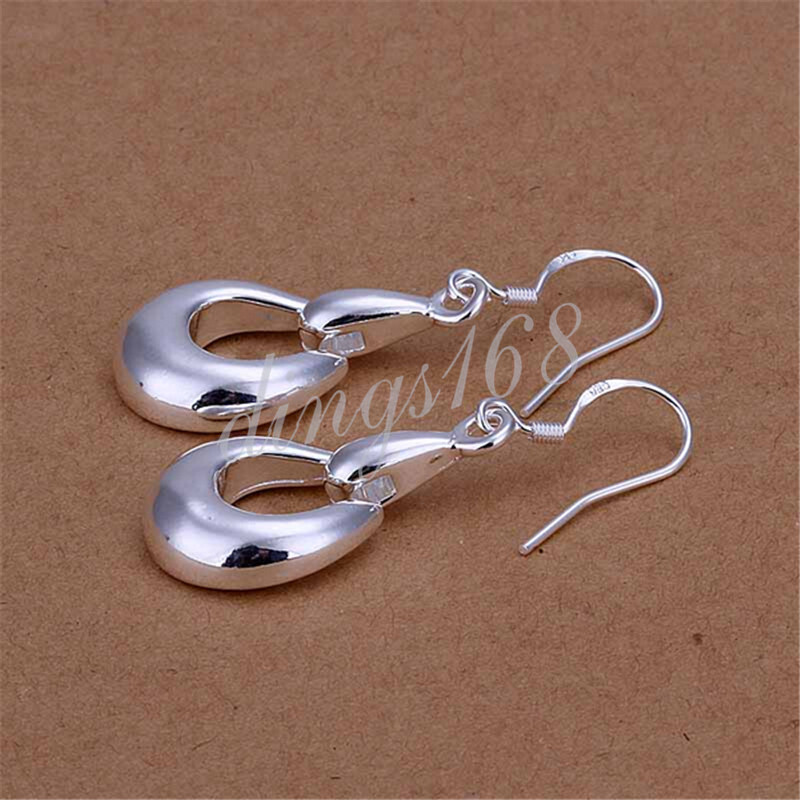 925 Sterling Silver Hypoallergenic Drop Hoop Dangle Earrings L419  