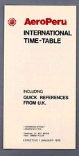 AEROPERU INTERNATIONAL AIRLINE TIMETABLE JANUARY 1979 PERU