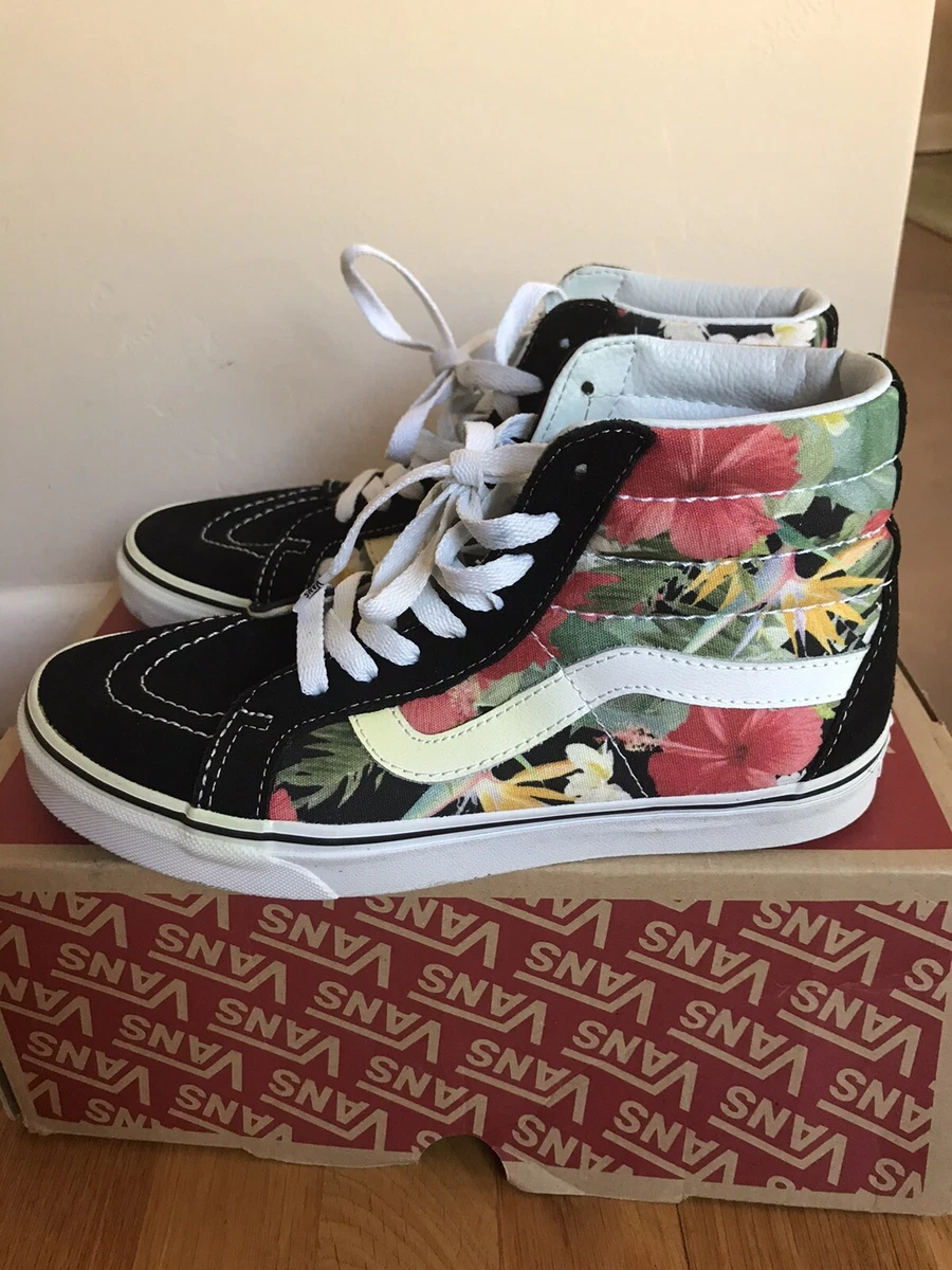 Vans High Top Black Floral Print Sneakers Mens 6.5 women 8 eBay