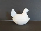 Vintage Hazel Atlas White Milk Glass Hen Chick on Nest Basket Weave Base
