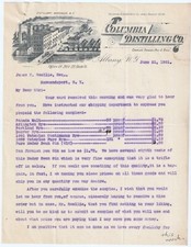 RARE - Columbia Distilling - Waterloo NY - Albany 1901 Graphic  Letter Bill Head
