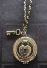 New Zad Round Embossed Gold Tone Locket Pendant Key Necklace adjustable Chain