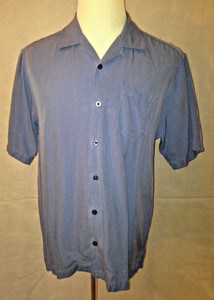 Tommy-Bahama-Men-039-s-Blue-100-Silk-Short-Sleeve-Shirt-Size-Medium