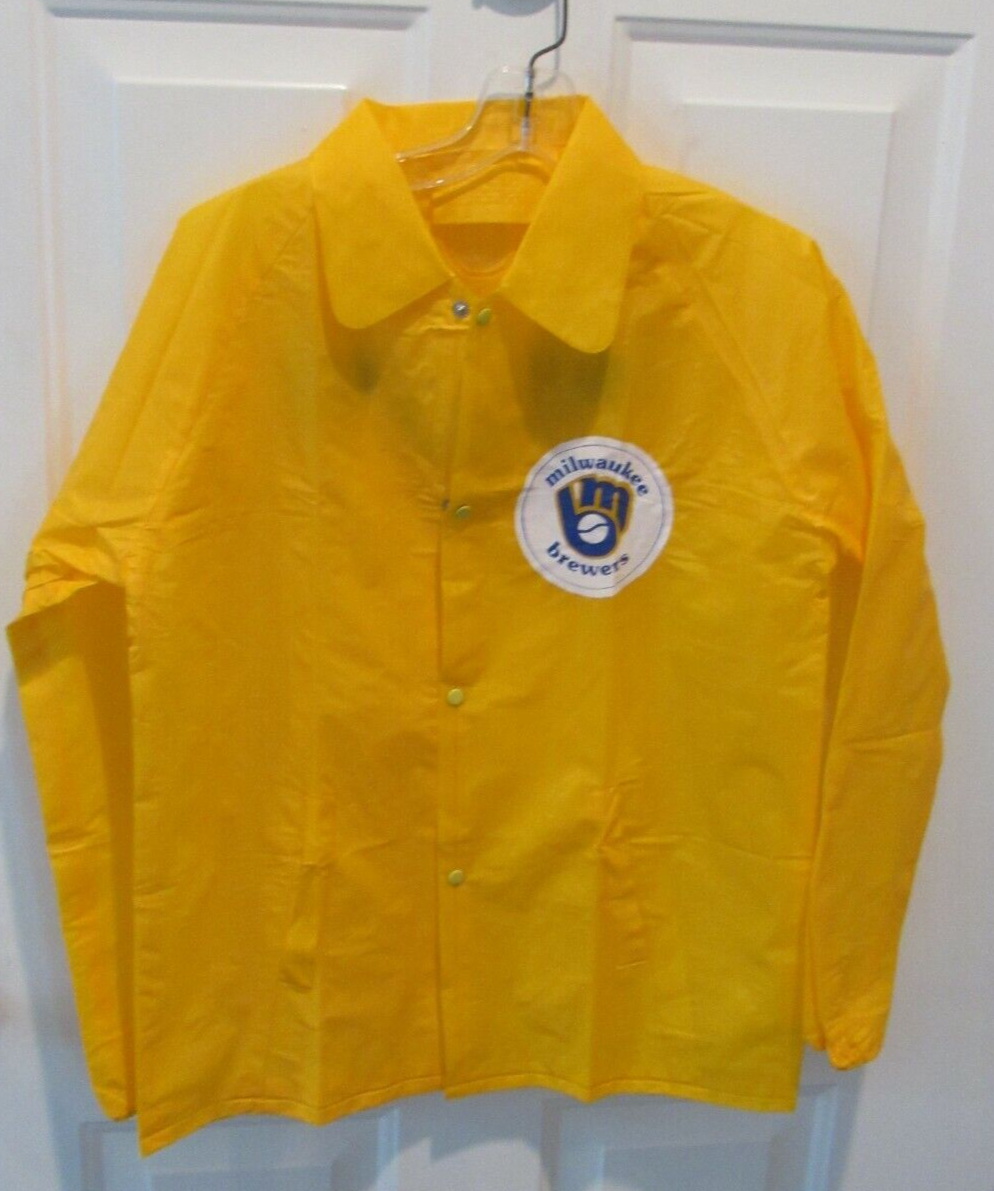 Rare 1980's Milwaukee Brewers Rain Jacket size Large VGC yellow | eBay