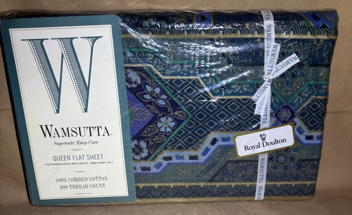 Wamsutta Royal Doulton Carlyle Queen Flat Sheet 200 Thread Count Cotton NEW