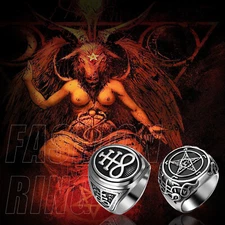 2pcs Pentagram Goat Head Gothic Stainless Steel Cross Devil Symbol Rings For Men