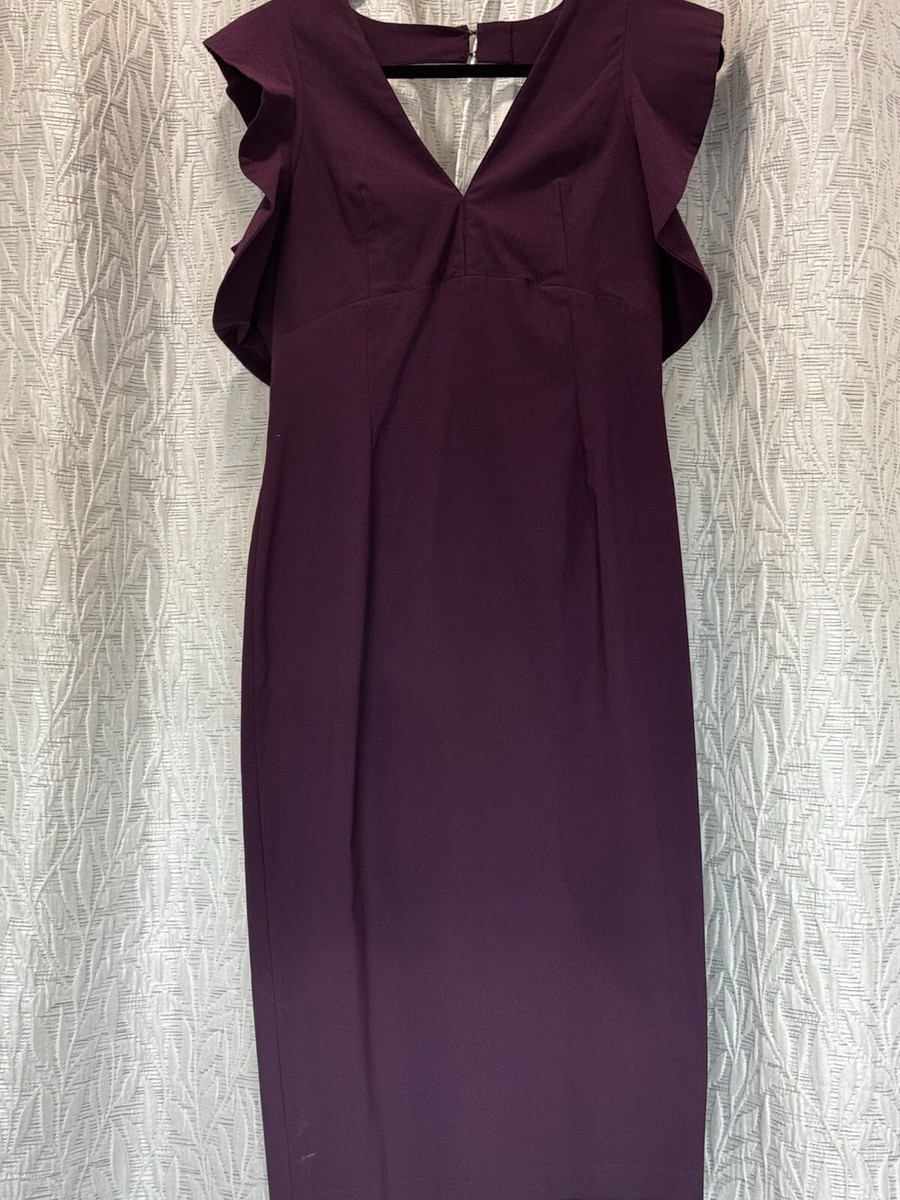 Asos Design Womens Eggplant Open Back-Zip Midi Sheath Dress Size