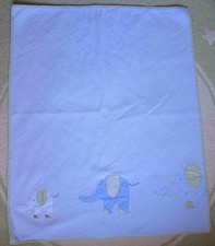 Pottery Barn Kids Elephants Blue  Green Quilted Baby Boy Blanket w Dots EUC
