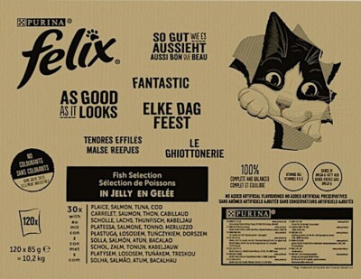 120 x 85g Felix So gut wie es aussieht (  5,36/kg) Fisch Scholle Lachs Thunfisch