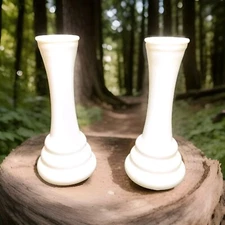 2 RANDALL BEEHIVE WHITE MILK GLASS 6" TALL FLOWER BUD VASE