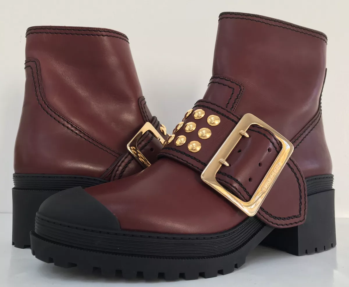 NIB BURBERRY Women s 40 Whitchester Buckle Leather Studs Boots