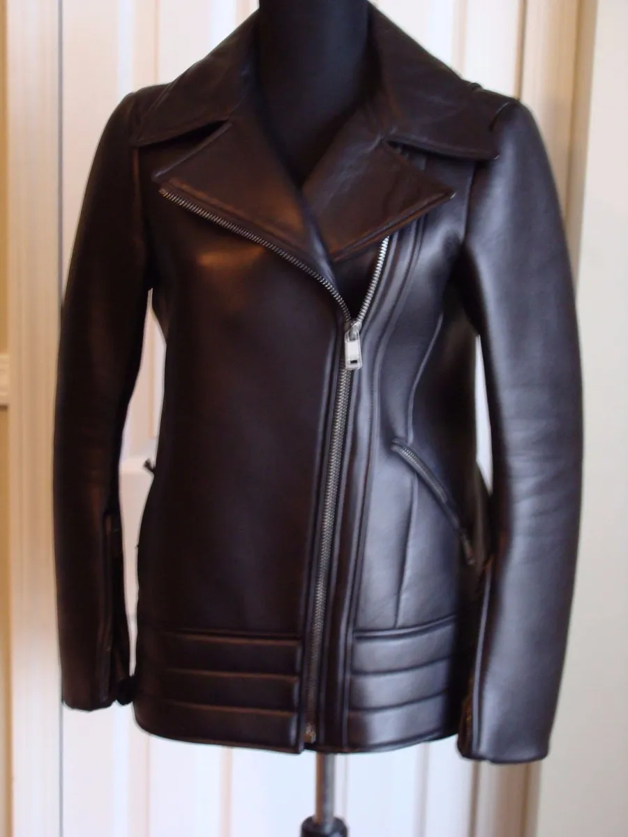 JIL SANDER WOMEN'S THICK BLACK LEATHER JACKET COAT SZ 34 US 4 MADE IN ITALY