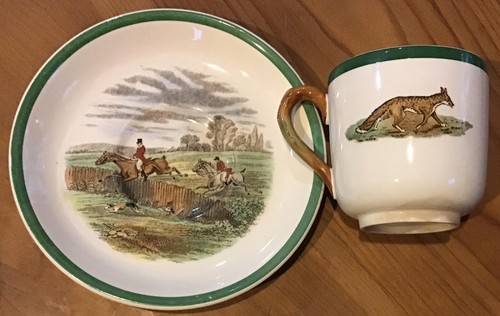 Fox Hunt Hunting Spode Cup and Saucer 1 The First Over The Chase Grey 2nd Horse - Picture 3 of 8