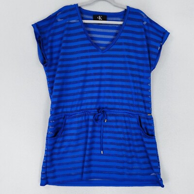 Calvin Klein Swim Cover Up Womens Extra Large Blue Dress Netted Sheer Beach