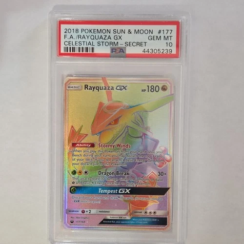 Pokémon Rayquaza GX Secret Rare Holo PSA 10 Celestial Storm 177/168